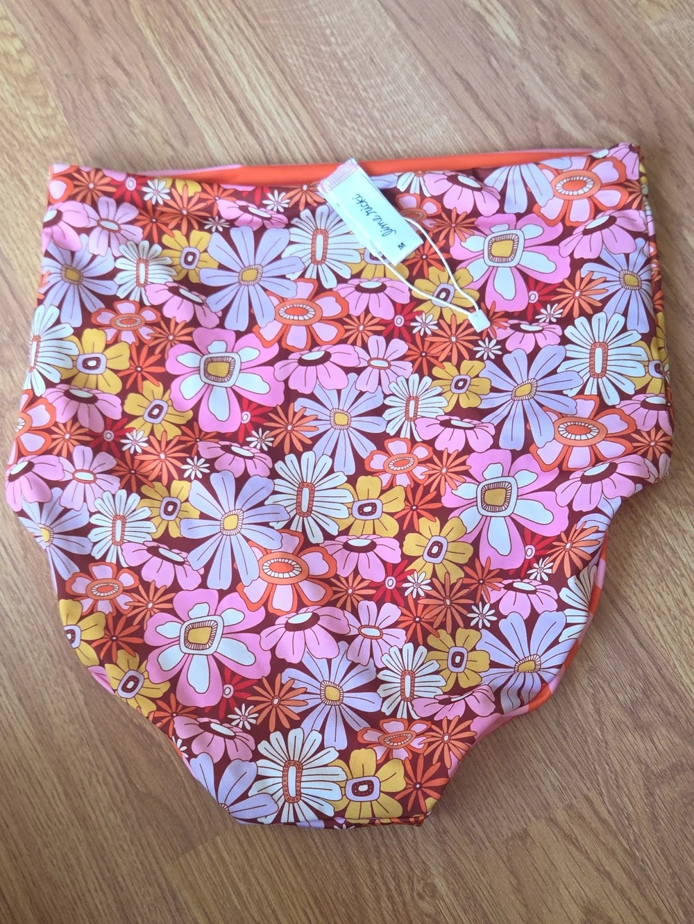Lime Ricki Bikini Bottoms M Reversible Stripes and Floral 70s Hippie Boho Chic